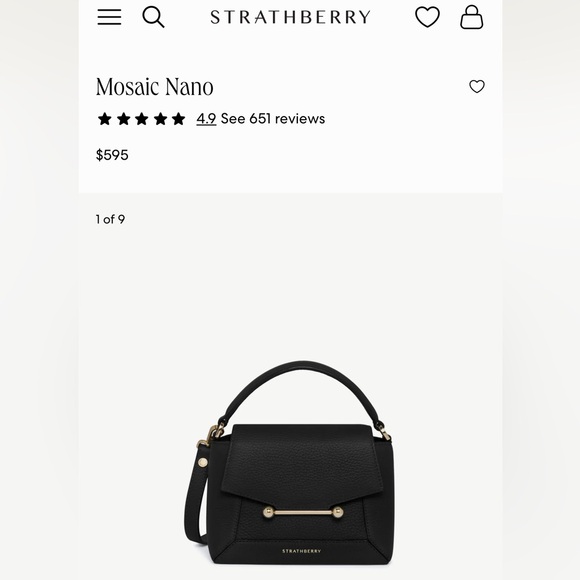 Strathberry Black Mini Mosaic Nano Bag with Gold Accents - Picture 3 of 8